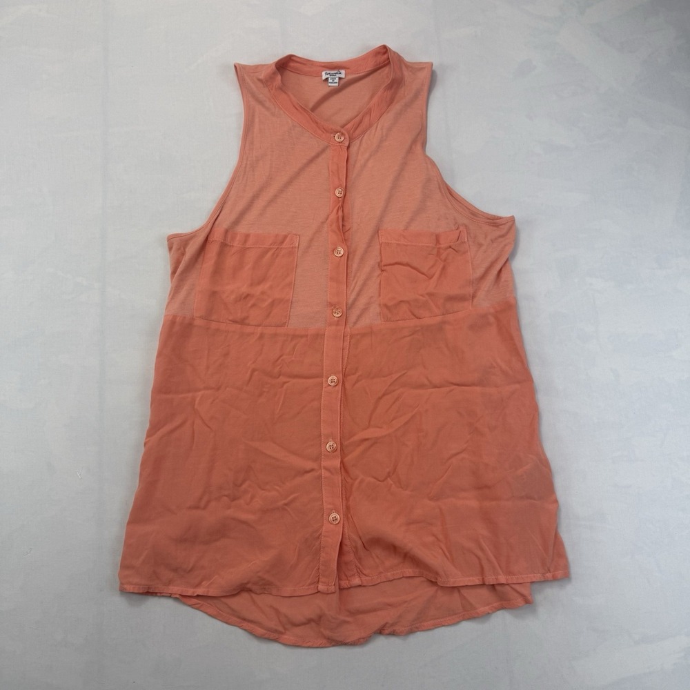 Splendid Shirt Top Womens Small Orange Sleeveless Double Pockets Button Front